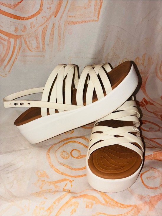CROCS Shoes - CROCS Lite Ride Off White Platform Strappy Wedge Sandals
